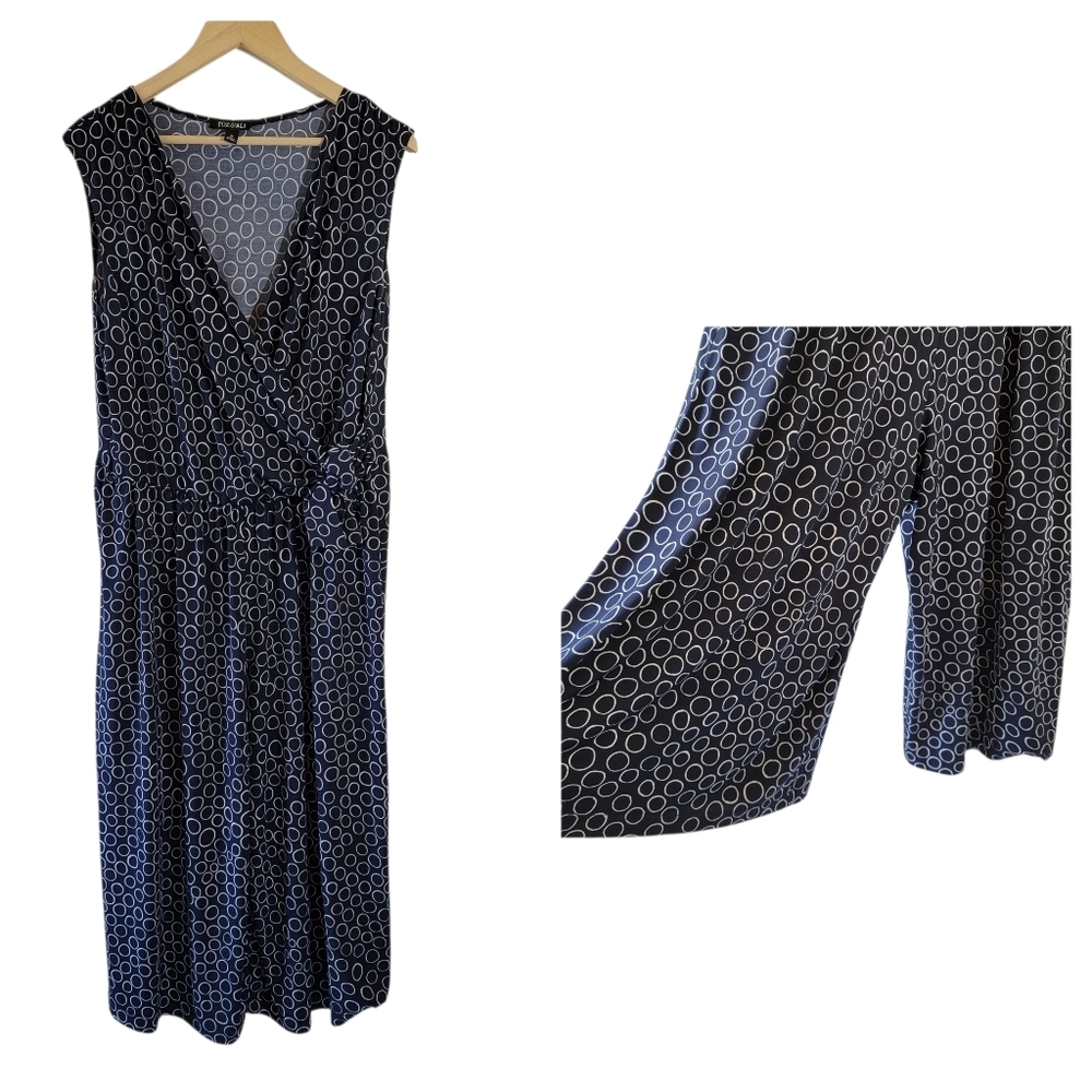 Roz & Ali Blue White Polkadot Jumpsuit Sz 16 Midi Length Bow Accent Minimalist - Picture 1 of 10